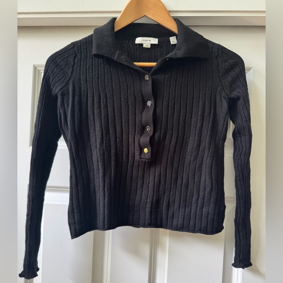 Vince Black Ribbed Button Down Shirt - Picture 1 of 3